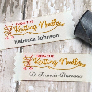 Labels for Knitters, Woven Clothing Labels, Knitting Labels, From The Knitting Needles of Label, Personalized Knitting Labels, Fabric Tags