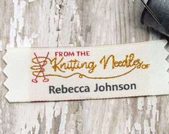 20 Woven Personalized Knitting Labels, Clothing Labels, From The Knitting Needles of printed with your name, company or web address