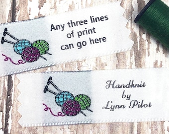 Knitting Needle Labels, Woven Labels, Labels for Knitters Personalized Labels for Crafts, Sewing Labels, Spool of Yarn Labels