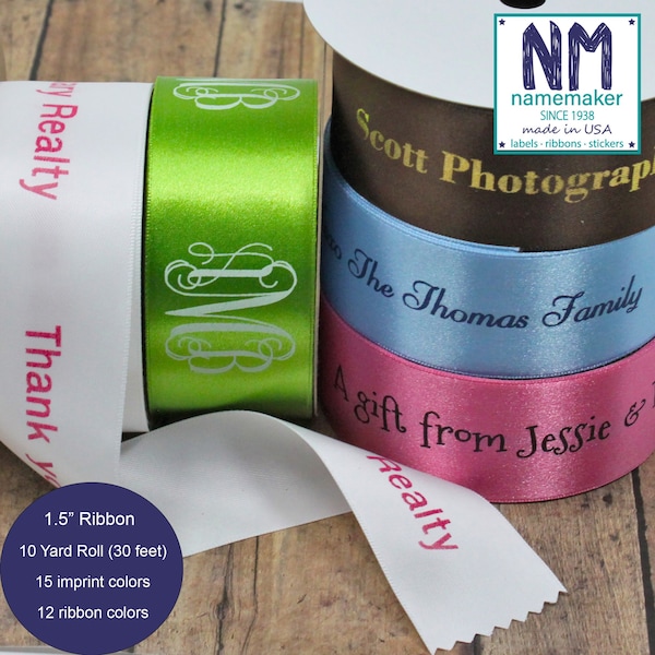 Custom Personalized Ribbon for Gifts, 1.5" Professionally Printed Ribbon for Favors , Showers and Presents.