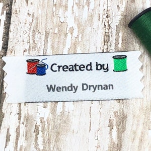 20 Personalized Fabric Labels, Sewing Labels, Custom Clothing Tags, Woven Labels, Created By Labels that can be personalized, Hobby Labels
