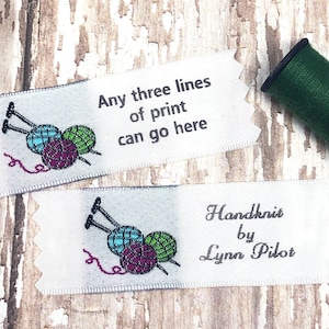 Knitting Needle Labels, Woven Labels, Labels for Knitters Personalized Labels for Crafts, Sewing Labels, Spool of Yarn Labels