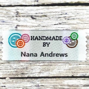 Clothing Labels Handmade By imprinted, Satin Polyester Custom Clothing Labels, Clothing Tags, Sewing Labels, Personalized Labels on a roll