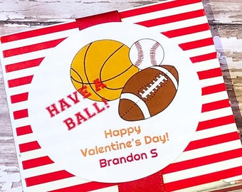 Valentine Sports Labels, Childs Valentine School Tag, Class Treat Stickers, Personalized Valentine Stickers, Kids Valentine Card, Valentines