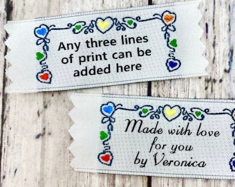 Personalized Clothing Labels, Custom Sewing Labels, Woven Labels, Clothing Tags, Sew On Fabric Labels, Knitting Labels, Crochet Labels,