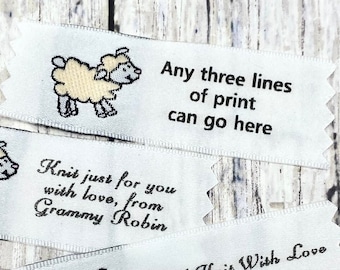 Custom Woven Sewing Labels: Personalized Crochet Tags with Sheep