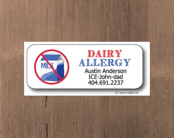 Allergy & Medical Alert, Dishwasher Safe Waterproof Labels, Waterproof Stickers for Daycare, School and Camp with Dairy Allergy Design