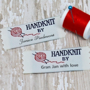 Knitting Labels  Hand Knit By Labels, Personalized Knitting Tags, Knit Labels for Blankets, Clothing Labels, Custom Fabric Knitingt Labels