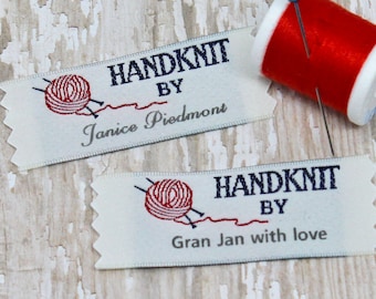 Knitting Labels  Hand Knit By Labels, Personalized Knitting Tags, Knit Labels for Blankets, Clothing Labels, Custom Fabric Knitingt Labels