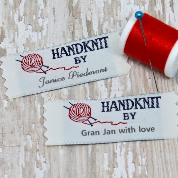 Knitting Labels Hand Knit By Labels, Personalized Knitting Tags, Knit Labels for Blankets, Clothing Labels, Custom Fabric Knitingt Labels
