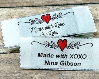 sewing labels, personalized fabric tags, quilt labels, knitting labels, handmade label, woven labels, custom woven tags, crochet labels