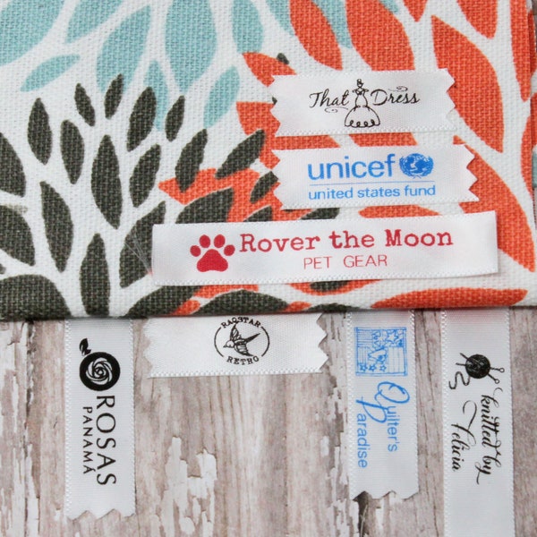 Tiny fabric iron on logo labels,  1/2" small printed clothing labels, Add a logo to imprinted iron on labels, Custom printed logo labels