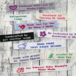 50 Cotton Woven Clothing Labels 2 Lines of Text 3/8&quot; Sew or Iron On Style F11