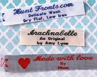 50 Woven Clothing Labels- 3 Lines of Text Sew or Iron On Style F213