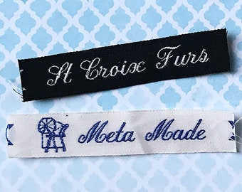 Sewing Labels, Knitting Labels, Custom Labels, Garment Labels, Woven Clothing Labels -1 Line of Script Text Sew or Iron On Style F31