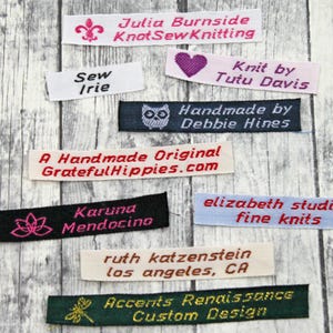 50 Cotton Woven Clothing Labels 2 Lines of Text 3/8&quot; Sew or Iron On Style F17