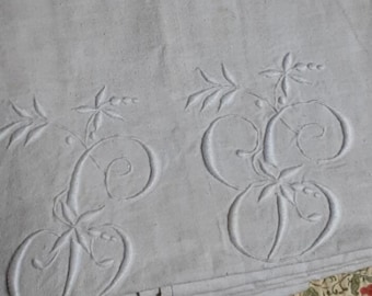 Antique French Flat Linen Sheet Monogrammed #sophieladydeparis