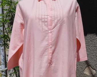 1930 Hand Sewn nightgown Pink Antique French cotton chemise  Medium  #sophieladydeparis