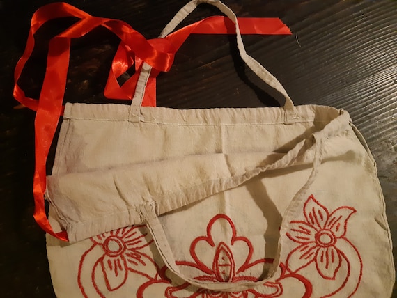 Antique Tote/ Linen Handmade Bag / French Redwork… - image 9