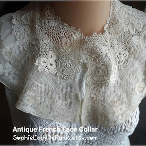 Antique French Lace Collar: Floral Guipure Cotton Detachable Collar