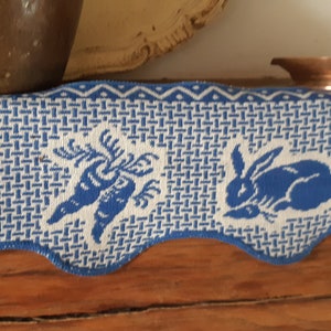 Vintage French Shelf Trim Blue Rabbits Carrots Radish Duck Cotton Made image 3