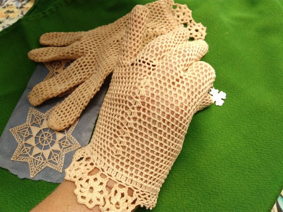 Lace Gloves Antique French Cotton Gloves Size Med… - image 2