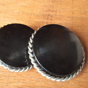2 Black Bakelite Buttons Art Deco Buttons Twisted Wire Frame