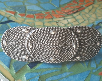 Art Deco Hair Clip Antique Silver Studded French Barrette  display picture 2
