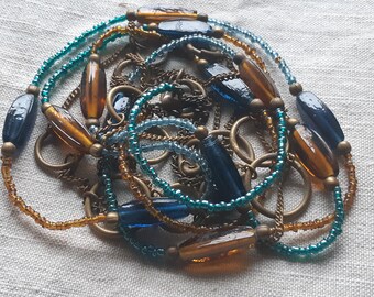 Art Deco Flapper Necklace Double Strands Brass and Glass Beaded #SophieLadyDeParis