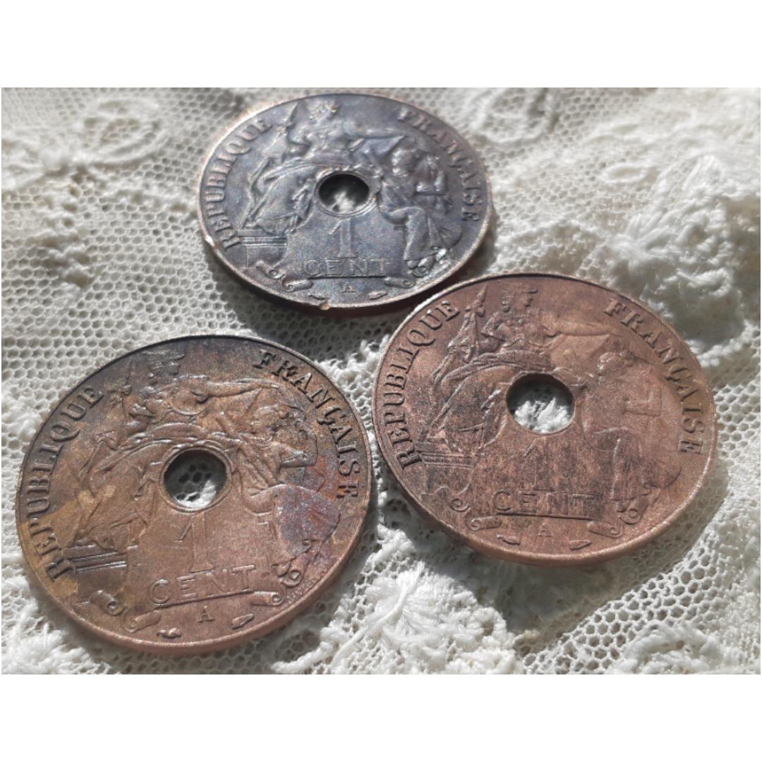 1937 French Indochina Coin Onne Cent Copper Coin with middle hole #sophieladydeparis
