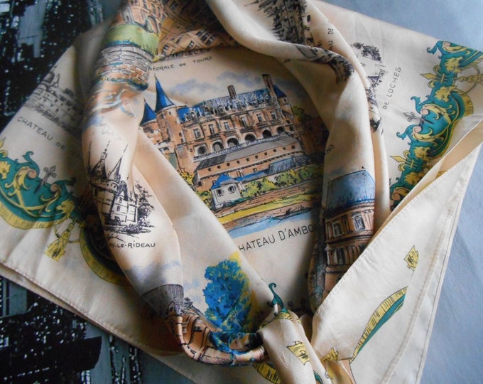 Beige French Castles Scarf Chateau De La Loire Scarf With Cathedrals Chambord Chenonceaux