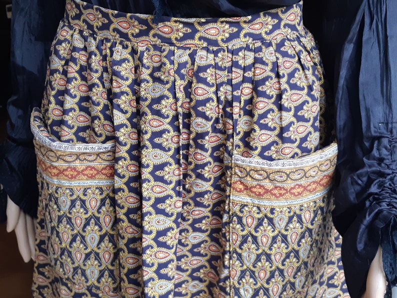 Vintage French Provence Skirt Black and Yellow Paisley Pockects Cotton SophieLadyDeParis image 4