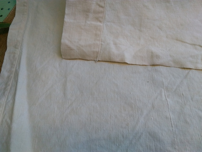 19th Century Off White Thick French Toile Metis Sheet Tablecloth Upholstery Fabric Curtain Panel Bed Cover unused #sophieladydeparis
