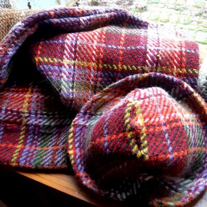 2pcs Winter set Hat and Neck Warmer Red Plaid Wool Handmade and Felt SophieLadyDeParis image 8