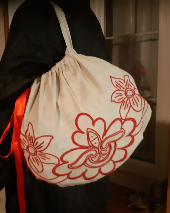 Antique Linen Bag French Redwork Tote #sophielady… - image 2