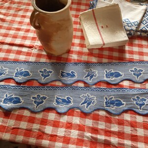 Vintage French Shelf Trim Blue Rabbits Carrots Radish Duck Cotton Made image 4