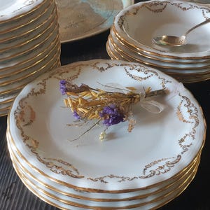 4 Dinner Plates / Pasta plates Art Creation ULIM France Limoges P. Dessagne Gilded French Porcelain #sophieladydeparis