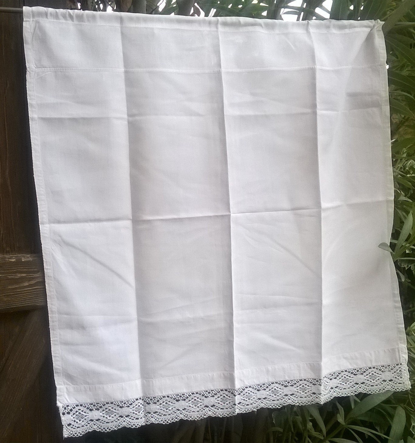 Victorian Curtain White Linen Lace Trimmed French Handmade