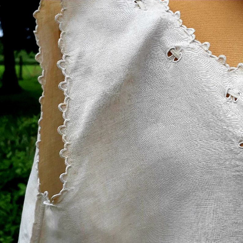 Antique French Linen Shirt: Hand Embroidered Floral Cut Outs, Silk Ribbon (XLarge) #sophieladydeparis image 9