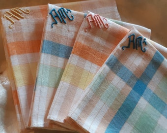 4 Vintage plaid Handkerchiefs Unused French tissue monogrammed #sophieladydeparis