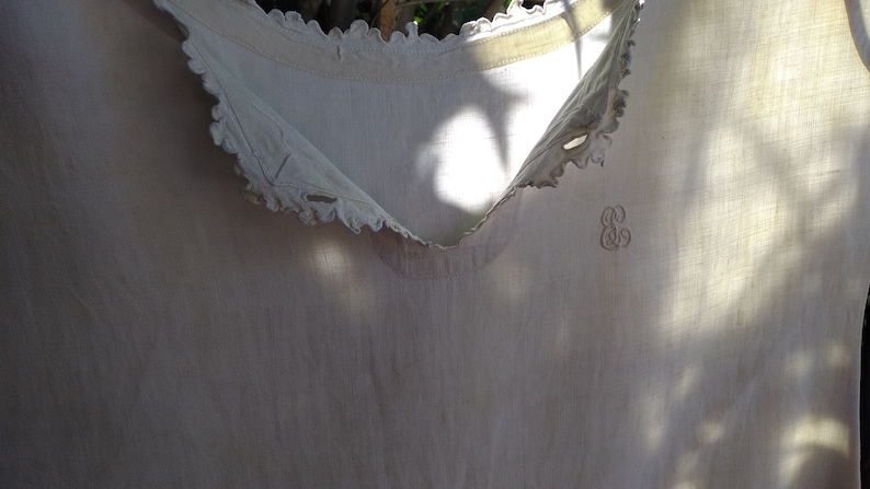 Victorian Linen Nightgown Monogram Antique French Off White Linen Dress Medium Large Costumes Movies Plays #sophieladydeparis