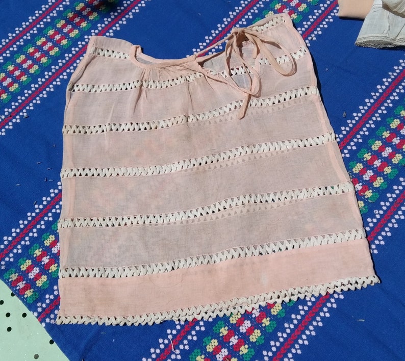 Edwardian Pink Cotton Baby Dress with White Picot Inlays French Collectible Doll Costume #SophieLadyDeParis