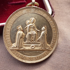 Antique 1804 Holy Rosary Medal French Gold Plated Medal Signed Penin