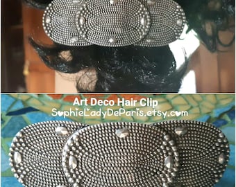 Art Deco Hair Clip Antique Silver Studded French Barrette Made in France #sophieladydeparis