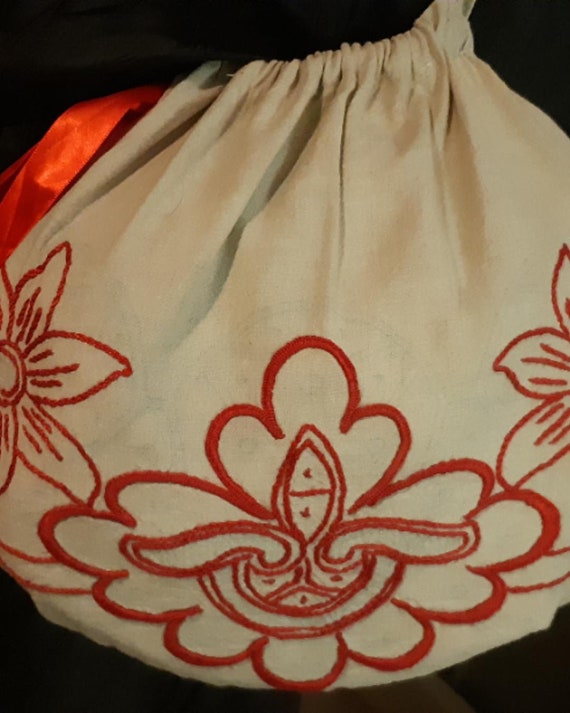 Antique Tote/ Linen Handmade Bag / French Redwork… - image 4