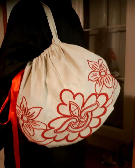 Antique Tote/ Linen Handmade Bag / French Redwork… - image 2
