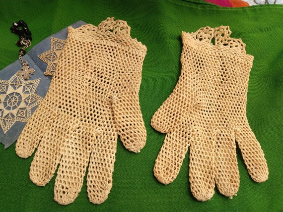 Lace Gloves Antique French Cotton Gloves Size Med… - image 6