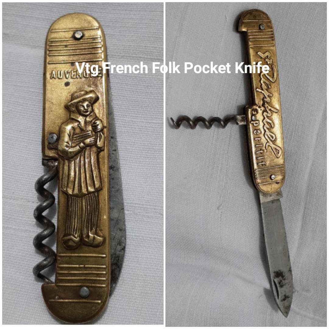 Antique French Brass Handle Pocket Knife Folk Figural Folding Knife ...
