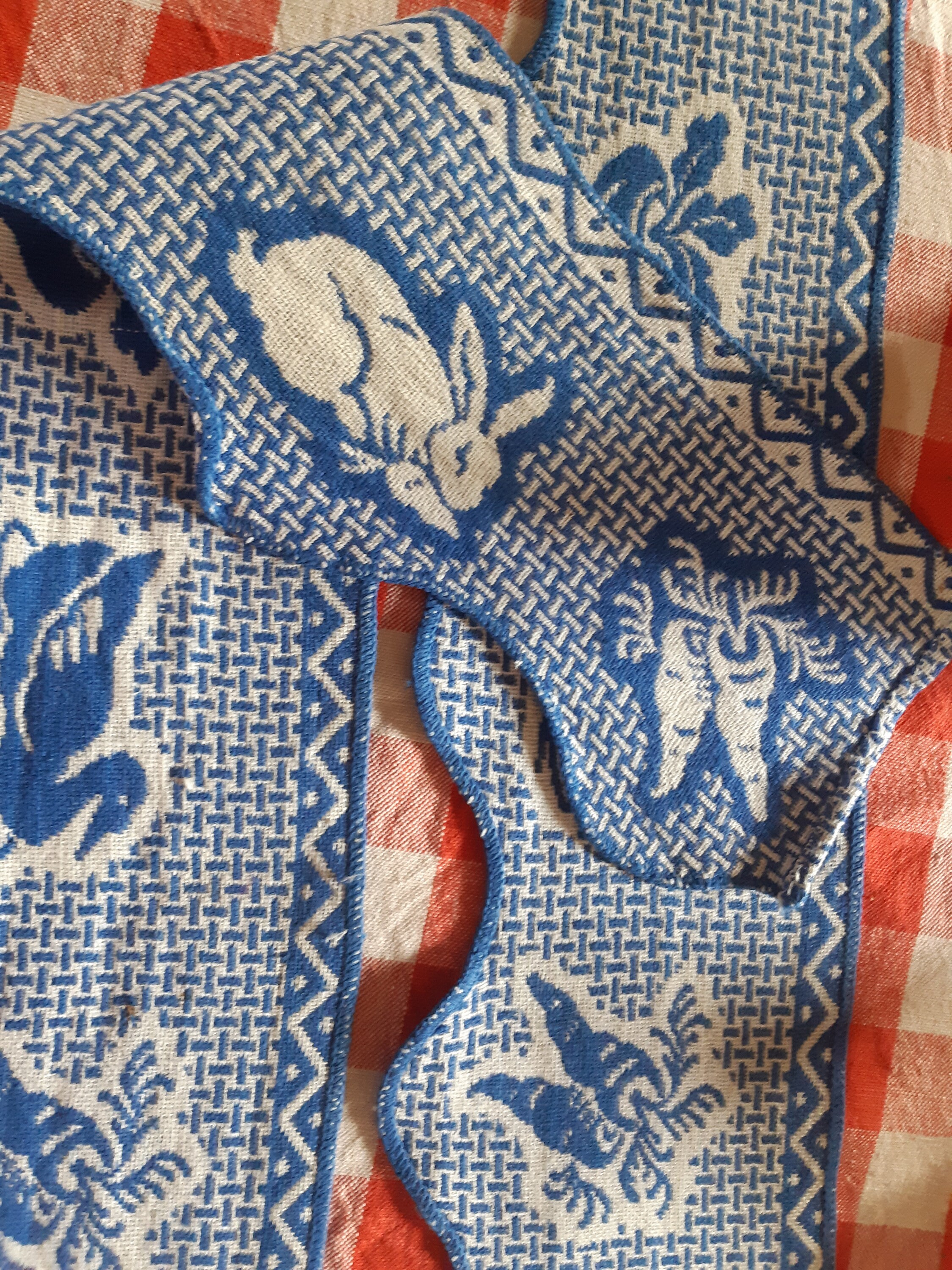 Vintage French Shelf Trim Blue Rabbits Carrots Radish Duck Cotton Made ...