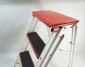 Vintage Ladder, Plant Stand, Red and White Ladder, Industrial, Greenhouse Supply, 100 Metal Ladder, Plant Stand, Display Piece, 3 Steps